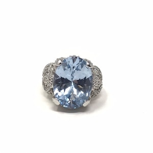 Blue Topaz Solitaire Ring Size 6/Sterling Silver/Oval Cut 9.3ct/Heavy 9g/Genuine Blue Topaz/Vintage Blue Topaz Ring For Women