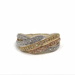 Diamond Band Size 8/Sterling Silver/Rose Gold/Yellow Gold Vermeil/Mixed Metals/Genuine Diamond/Vintage Diamond/Crossover Band/Diamond Ring