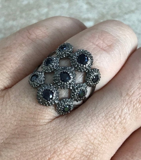 Sapphire Ring Size 7/Black Rhodium Plated Sterling