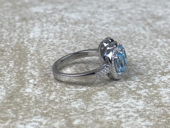 Swiss Blue Topaz and Diamond Ring Size 7/Genuine … - image 3