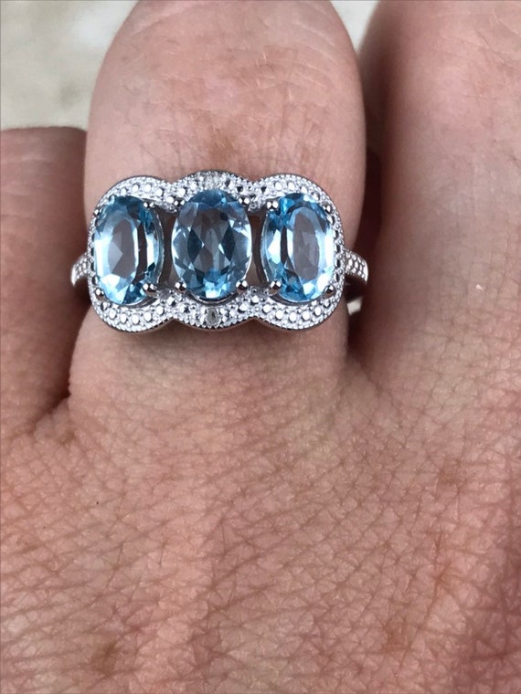 Swiss Blue Topaz and Diamond Ring Size 7/Genuine … - image 7