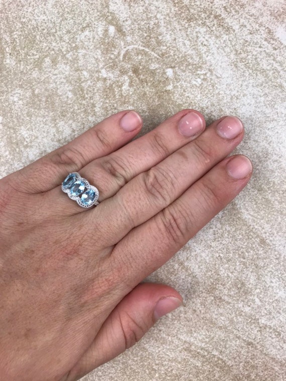 Swiss Blue Topaz and Diamond Ring Size 7/Genuine … - image 9
