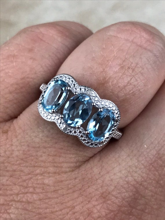 Swiss Blue Topaz and Diamond Ring Size 7/Genuine … - image 1
