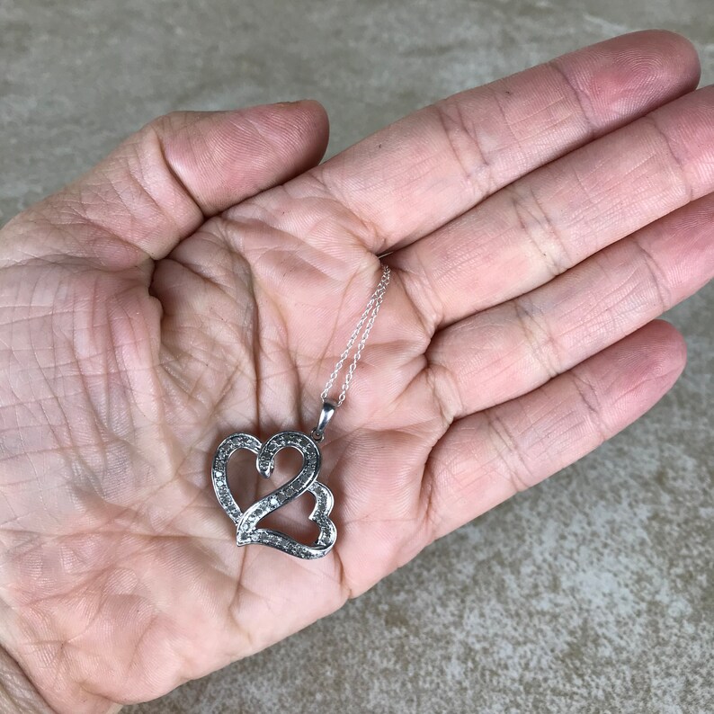 Diamond Heart Pendant NecklaceSterling SilverTotal .33ctGenuine DiamondVintage DiamondDiamond Necklace For WomenTwin Heart