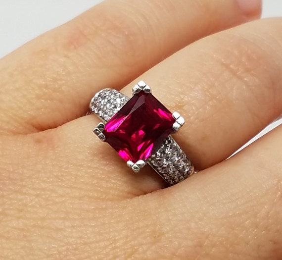 Pink Ruby Statement Ring Size 7.25/Sterling Silve… - image 1