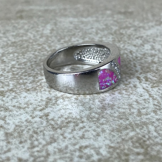 Pink Fire Opal Ring Size 7/Sterling Silver/Abstra… - image 3