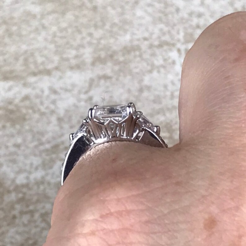 Cubic Zirconia Engagement Ring Size 5Sterling Silver 925Total 1.75ct Asscher /& Trillion CutVintage EstateVintage CZ Wedding Ring