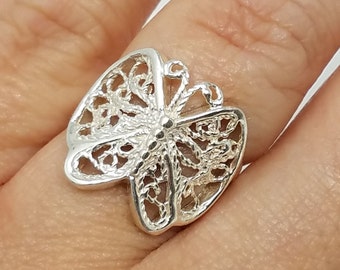 Sterling Silver Butterfly Ring Size 7/Vintage Butterfly Ring/Bug Ring/Filigree Scroll/Butterfly Ring For Women/Vintage Sterling Ring