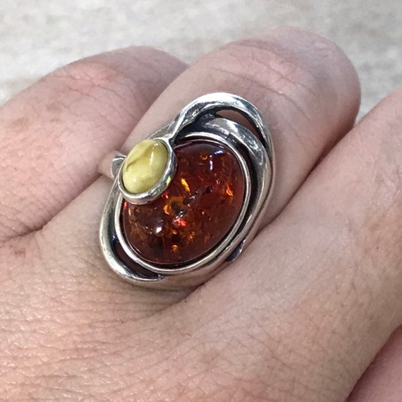 Baltic Amber Ring Size 8 1/2 Sterling Silver/genuine Amber/cognac
