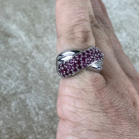 Ruby Crossover Band Ring Size 5/Sterling Silver/G… - image 8