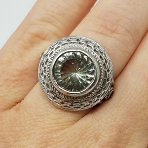 Green Amethyst Ring Size 6/Sterling Silver/Total 4.9ct/Genuine Amethyst/Heavy 10g/Vintage Green Amethyst Ring For Women/Green Gemstone
