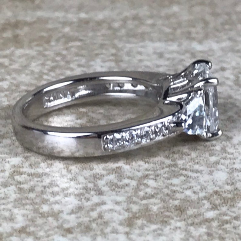Cubic Zirconia Engagement Ring Size 5Sterling Silver 925Total 1.75ct Asscher /& Trillion CutVintage EstateVintage CZ Wedding Ring