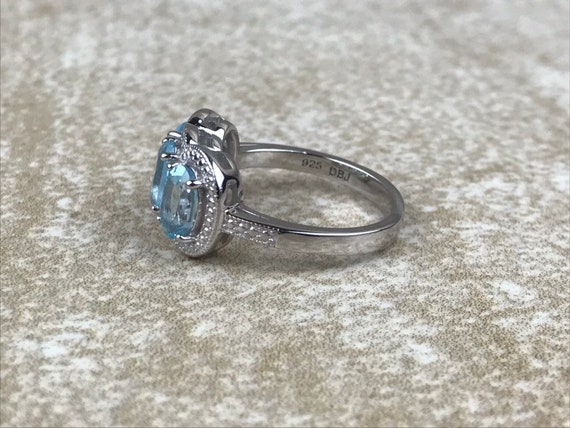 Swiss Blue Topaz and Diamond Ring Size 7/Genuine … - image 5