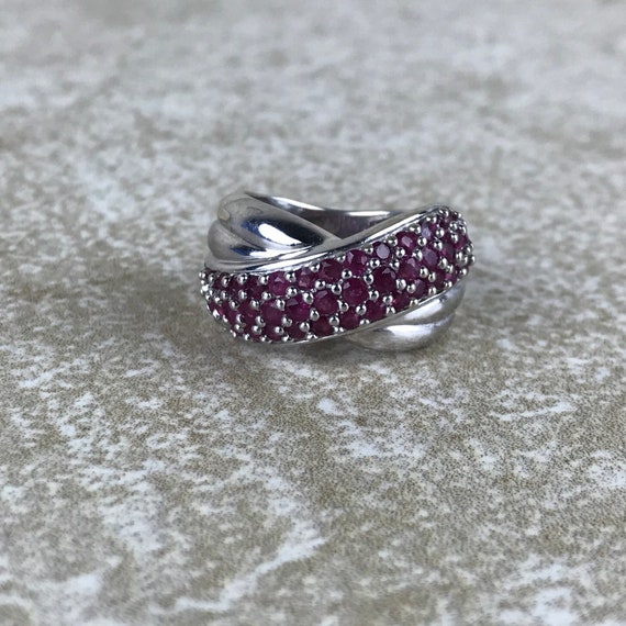 Ruby Crossover Band Ring Size 5/Sterling Silver/G… - image 3