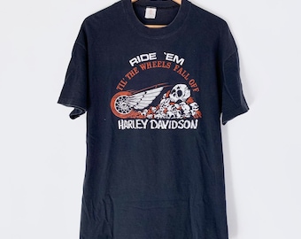 1970er Jahre Harley Davidson Fahrt Em bis die Räder fallen Oldtimer Motorrad Shirt seltene 70er Jahre