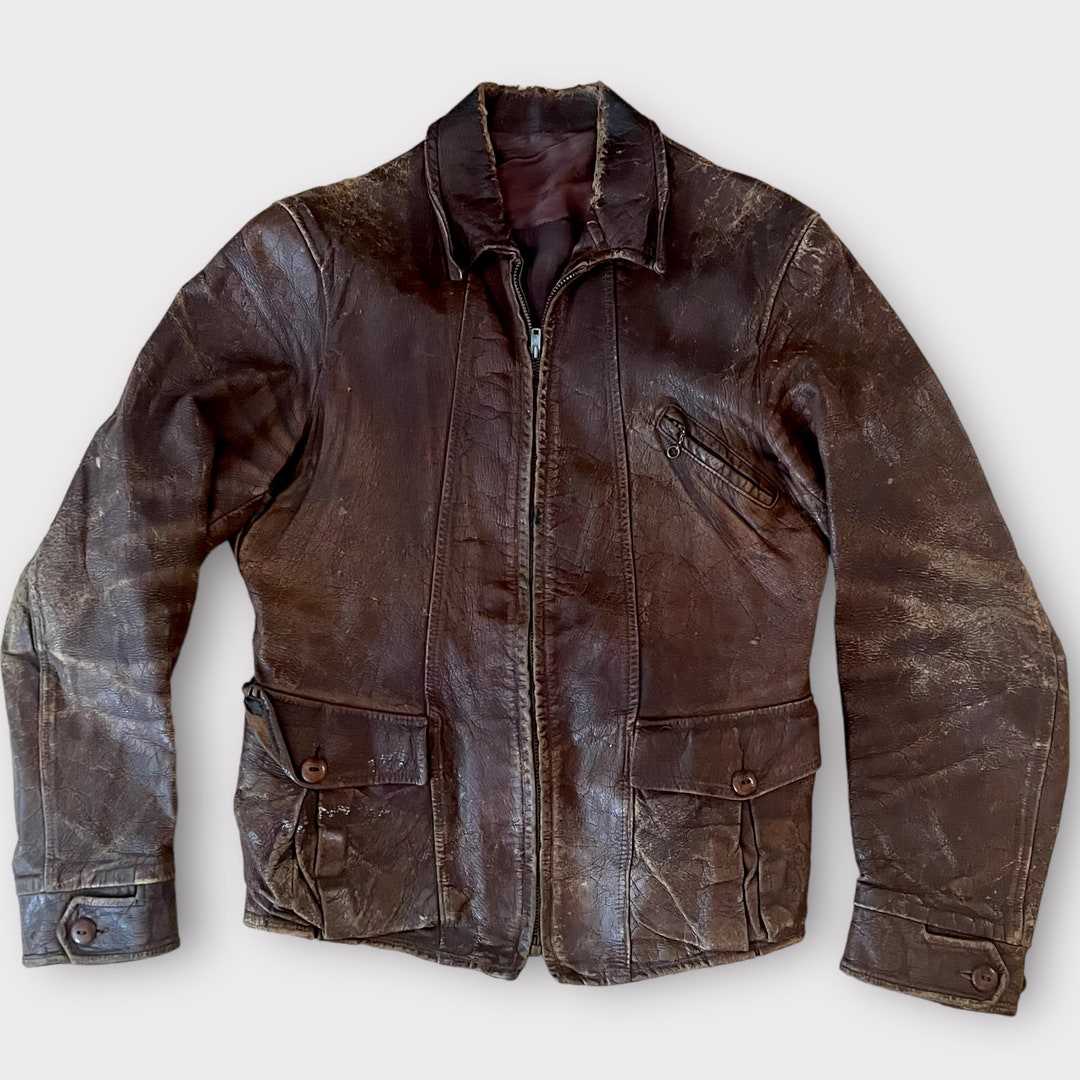 40s Jacket 1940s Brown Leather Jacket 40s Buckle Back Talon Zipper - Etsy Canada