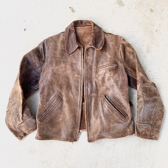 1940s Vintage Cafe Motorcycle Horse Hide Brown Lea