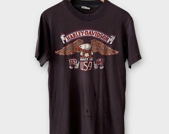 70's Harley Davidson イーグル T Vintage 70's Harley Davidson Motorcycles Flying Eagle Print Made