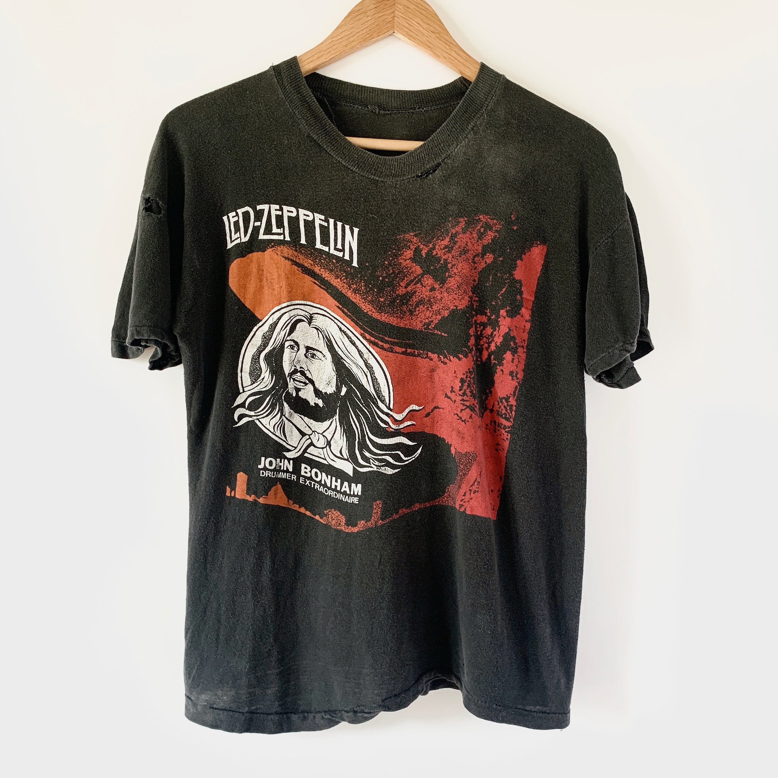 シャツ 70s football tshirt Black vintage vintage Led Zeppelin 1977 american tour black t-shirt for fans