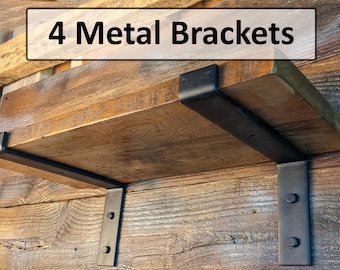 4 Heavy Duty Metal Steel Shelf Brackets for Wooden Shelf B - 3 Sizes 6" 8" 10" Farmhouse Rustic Floating