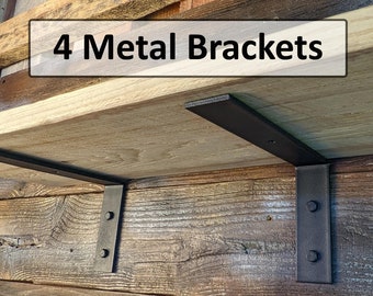 4 Heavy Duty Metal Steel Shelf Brackets for Wooden Shelf A - 3 Sizes 6" 8" 10" Farmhouse Rustic Floating