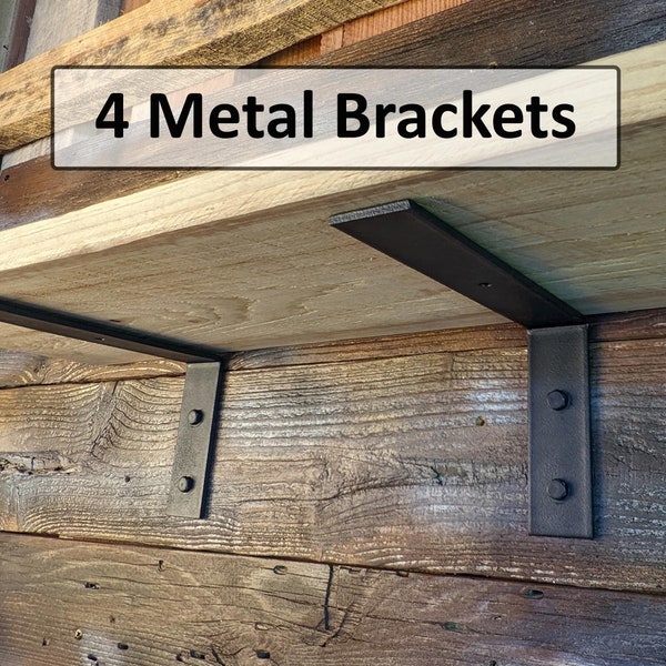 4 Heavy Duty Metal Steel Shelf Brackets for Wooden Shelf A - 3 Sizes 6" 8" 10" Farmhouse Rustic Floating