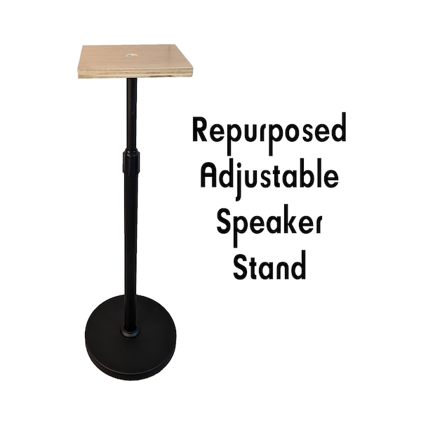 Metal / Wood Adjustable Speaker Stand - Repurposed Sturdy Black