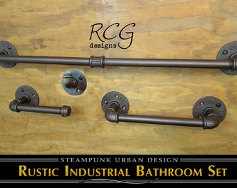 Industrial Bathroom Pipe Set A (Towel Rack, Hook, Toilet Paper Holder, Hand Towel Bar) rustic,steampunk