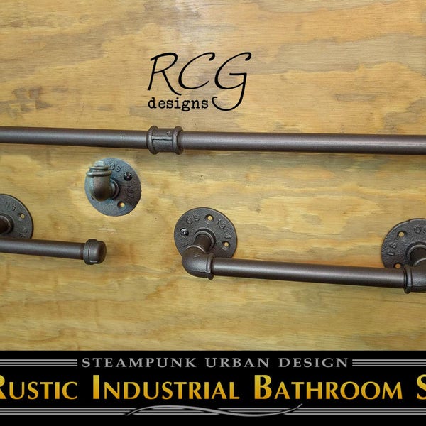 Industrial Bathroom Pipe Set A (Towel Rack, Hook, Toilet Paper Holder, Hand Towel Bar) rustic,steampunk