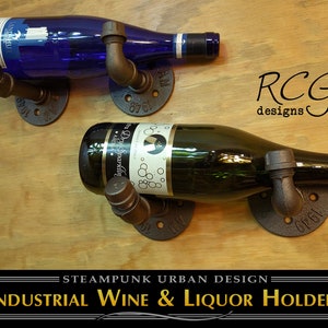 The Tony Industrial Pipe Wine & Liquor Rack Holder rustic, steampunk image 2