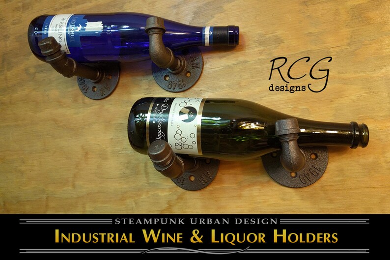 The Tony Industrial Pipe Wine & Liquor Rack Holder rustic, steampunk image 2