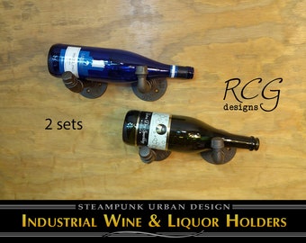 The Tony - Industrial Pipe Wine & Liquor Rack Holder - rustic, steampunk