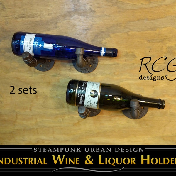 The Tony - Industrial Pipe Wine & Liquor Rack Holder - rustic, steampunk