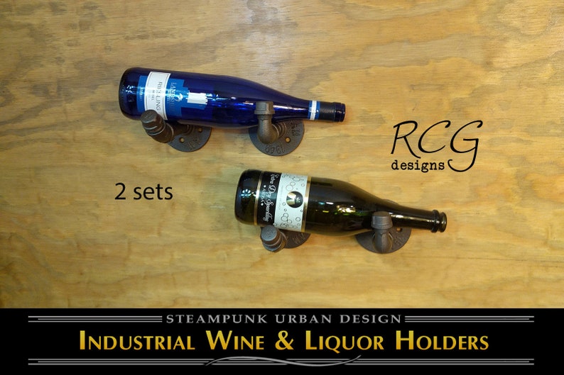 The Tony Industrial Pipe Wine & Liquor Rack Holder rustic, steampunk image 1