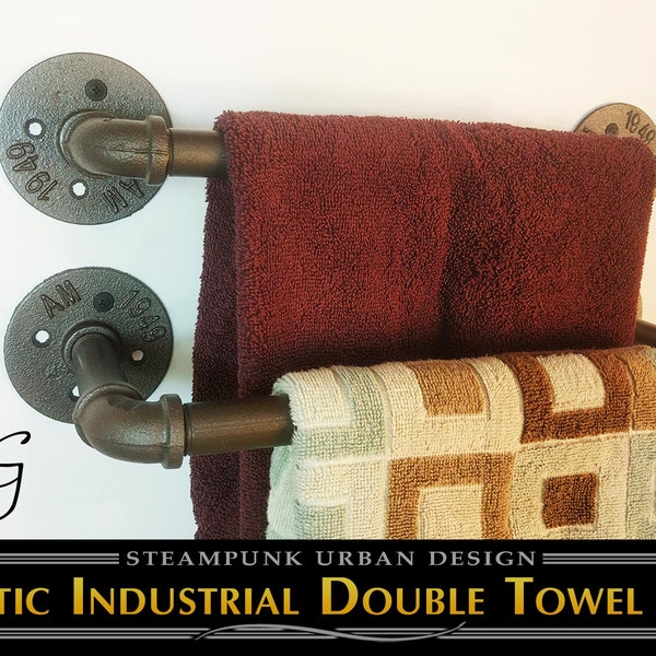 The Eugene JR - Double Towel Rack - urban, rustic, shelving, pipe, multiple sizes
