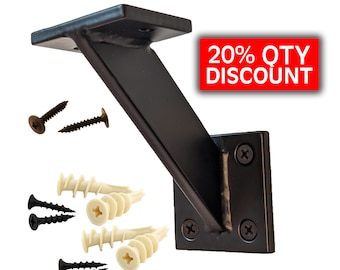 Stair Railing Bracket C Black Steel Iron Minimalist Farmhouse Rustic Industrial Handrail