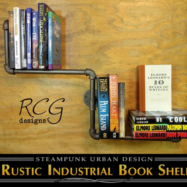 The Calvin - Industrial Pipe Bookshelf (2 configurations) - rustic, steampunk