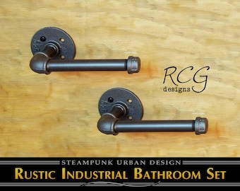 Toilet Paper Holders - Industrial Bathroom Pipe - rustic steampunk