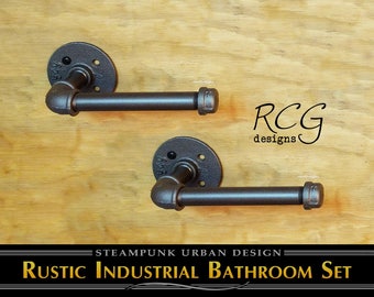 Portarrollos de papel higiénico - Tubo de baño industrial - Steampunk rústico
