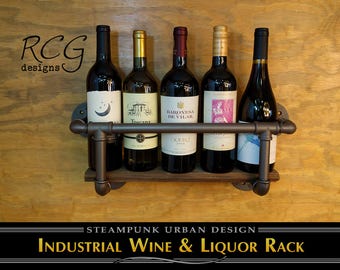 The Connie - Pipe Industrial Wine Rack & Liquor Shelf (with or w/o board) - rustic, steampunk
