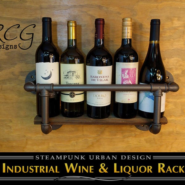 The Connie - Pipe Industrial Wine Rack & Liquor Shelf (with or w/o board) - rustic, steampunk