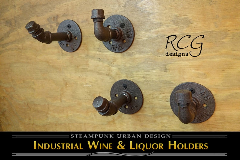 The Tony Industrial Pipe Wine & Liquor Rack Holder rustic, steampunk image 3