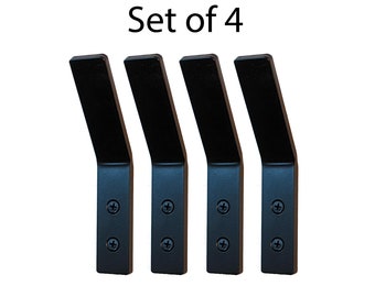 Set of (4) Tilted Coat Hook Black Steel Iron Modern Farmhouse Rustic Industrial Simple Heavy Duty