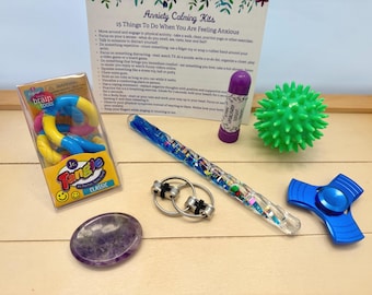 Kids Mystery Kit - FREE SHIPPING - 7 Items - Blind Bag - Anxiety Toys - Fidget Toys - Aromatherapy Inhaler - Massage Balls - Worry Stone