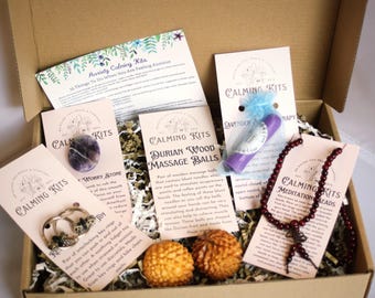 Calming Kit - FREE SHIPPING - Fidget Ring - Worry Stone - Mediation Beads - Wooden Massage Balls - Fidget Jewelry - Aromatherapy Inhaler