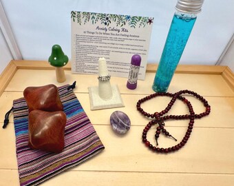 Calming Kit - FREE SHIPPING - Fidget Ring - Glitter Wand- Wood Massage Balls - Fidget Jewelry - Meditation Beads - Amethyst Stone
