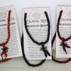 Contas de Meditação com Cartão de Instruções - FRETE GRÁTIS - Contas Mala - Contas de Oração - Colar de Meditação - Contas Mala de Madeira - Presentes para Ela