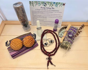 Calming Smudge Kit - FREE SHIPPING - Sage Smudge Kit -  Lavender Aromatherapy - Wood Massage Balls - Fidget Toy - Fidget Ring