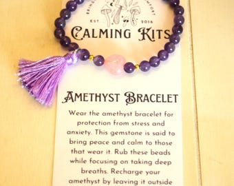 Amethyst Bracelet - FREE SHIPPING - Healing Jewelry - Meditation Bracelet - Anxiety Bracelet - Gift for her - Anxiety - Chakra Bracelet