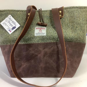 Harris Tweed Bag, Green Barley Corn Wool Tote, Project Bag